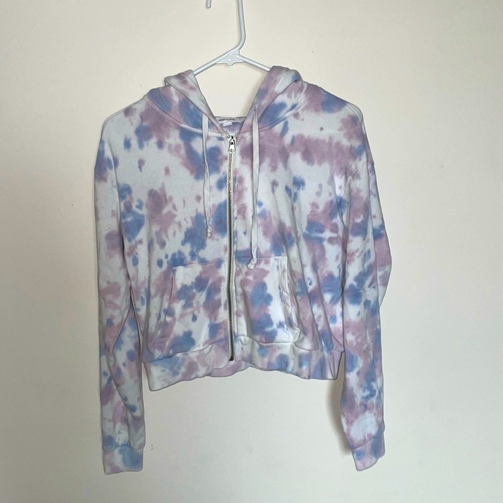 This stitch and pine, cropped, tie dyed, small sweatshirt